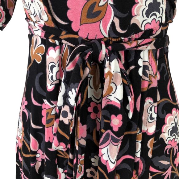 Boden Classic Short Sleeve Colorful Office Knit Jersey Floral Midi Wrap Dress 4P - Picture 3 of 11